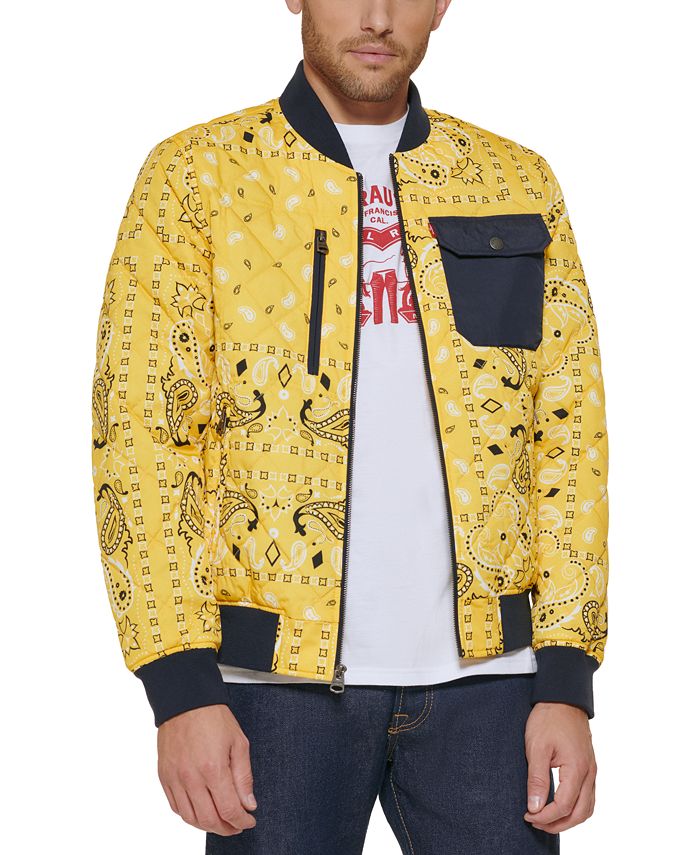 Levi's Men's Printed Quilted Bomber Jacket In Yellow Bandana