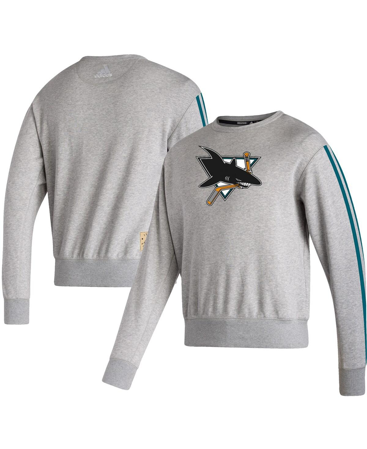 Men's adidasSan Jose Sharks Team Classics Vintage-Like Pullover Sweatshirt - Heathered Gray