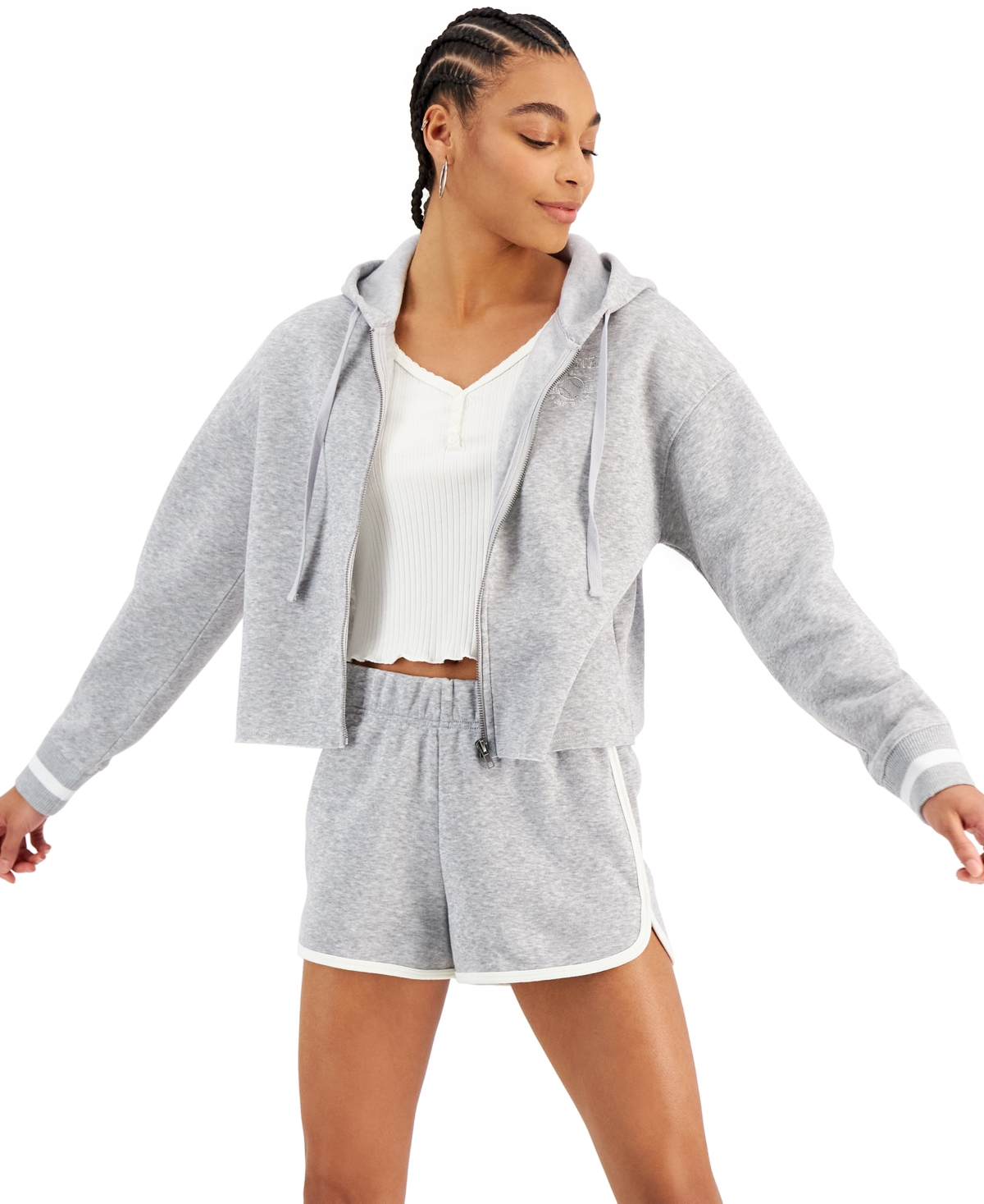 Hippie Rose Juniors Striped cuff Hoodie In Light H Grey Combo ModeSens