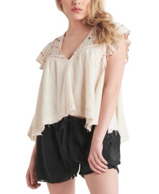 Black Tape - Embroidered Uneven Hem Top