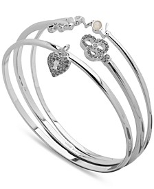 Silver-Tone 3-Pc. Set Crystal & Mother-of-Pearl Love Bangle Bracelets