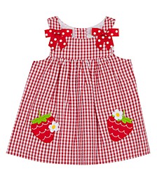 Baby Girls Check Seersucker Dress with Strawberries