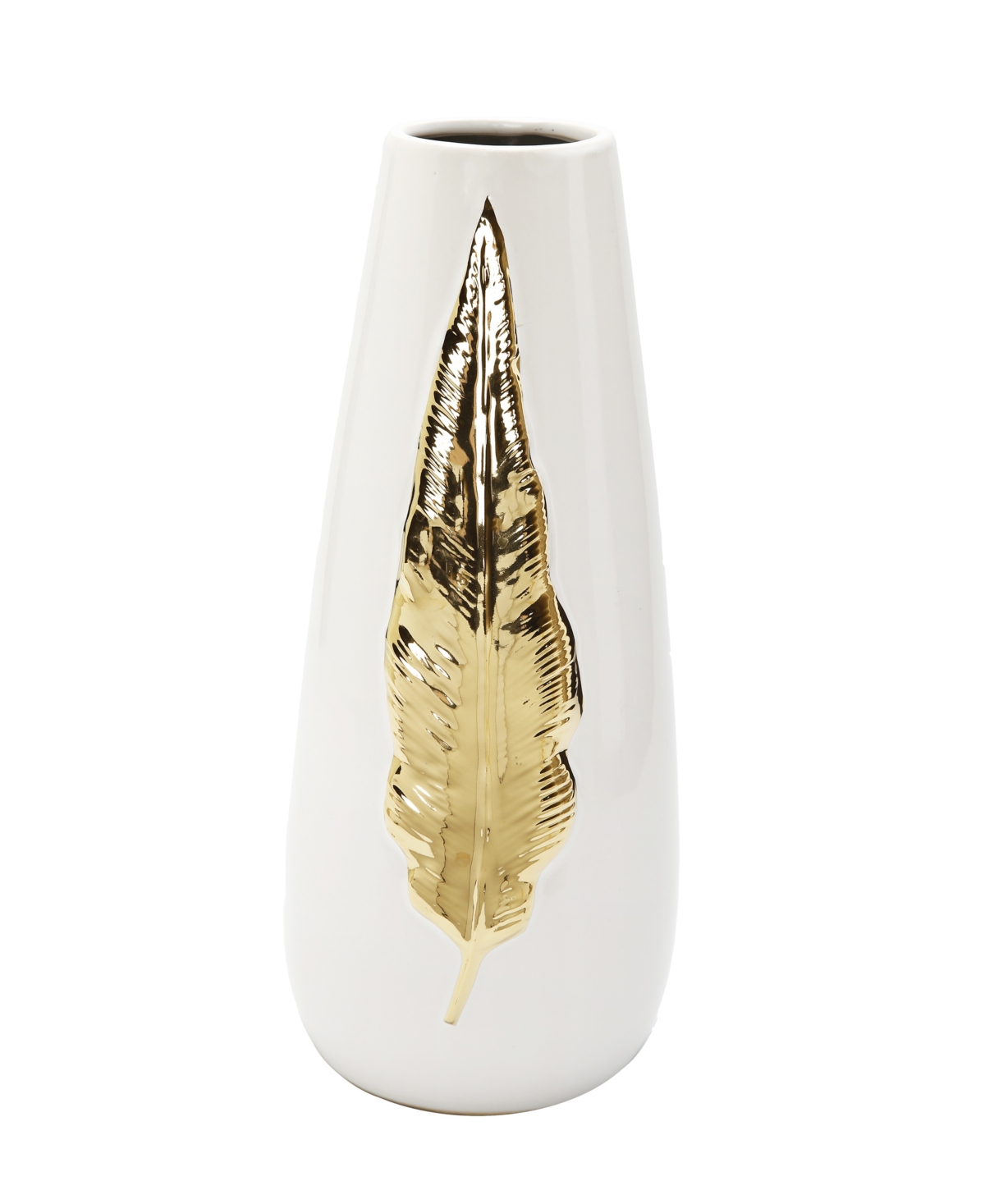 Vivience Tall Leaf Design Vase, 16" H In White,gold-tone