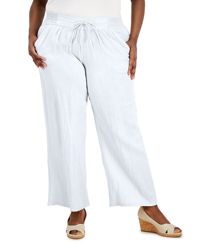 JM Collection Plus Size Gauze Drawstring Pants, Created for Macy's - Macy's