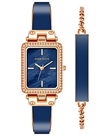 Women's Navy Blue and Rose Gold-Tone Bracelet Watch 22mm x 33.5mm Gift Set 