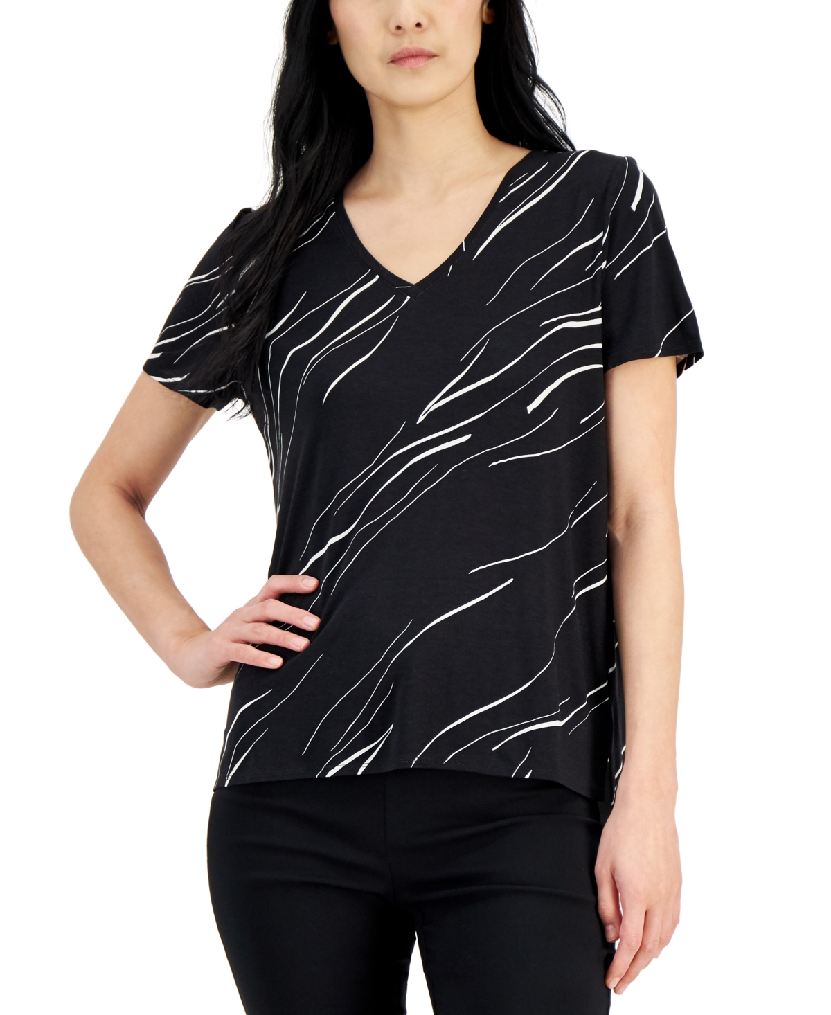  Alfani Women's Printed V-Neck T-Shirt, Created for Macy's