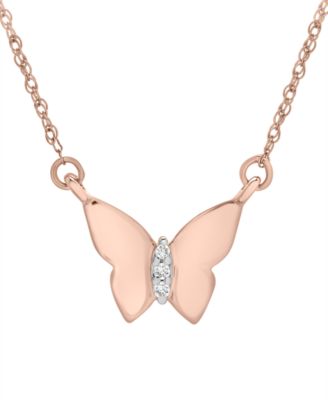 Diamond Accent Butterfly 17" Pendant Necklace in 14k Yellow, White or Rose Gold, Created for Macy's
