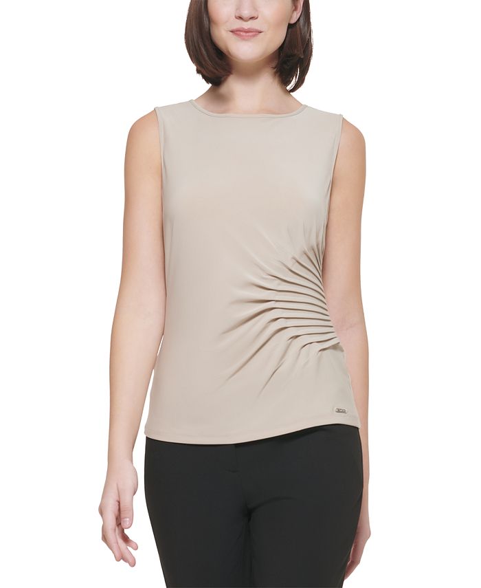 Calvin Klein X-Fit Sleeveless Ruched Side Knit Top & Reviews - Tops - Women  - Macy's