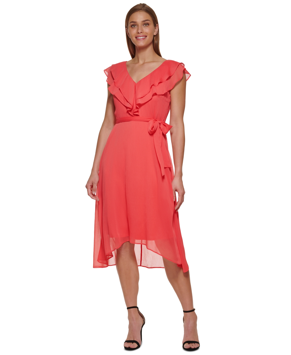 Dkny Double Ruffle-collar Dress In Coral | ModeSens