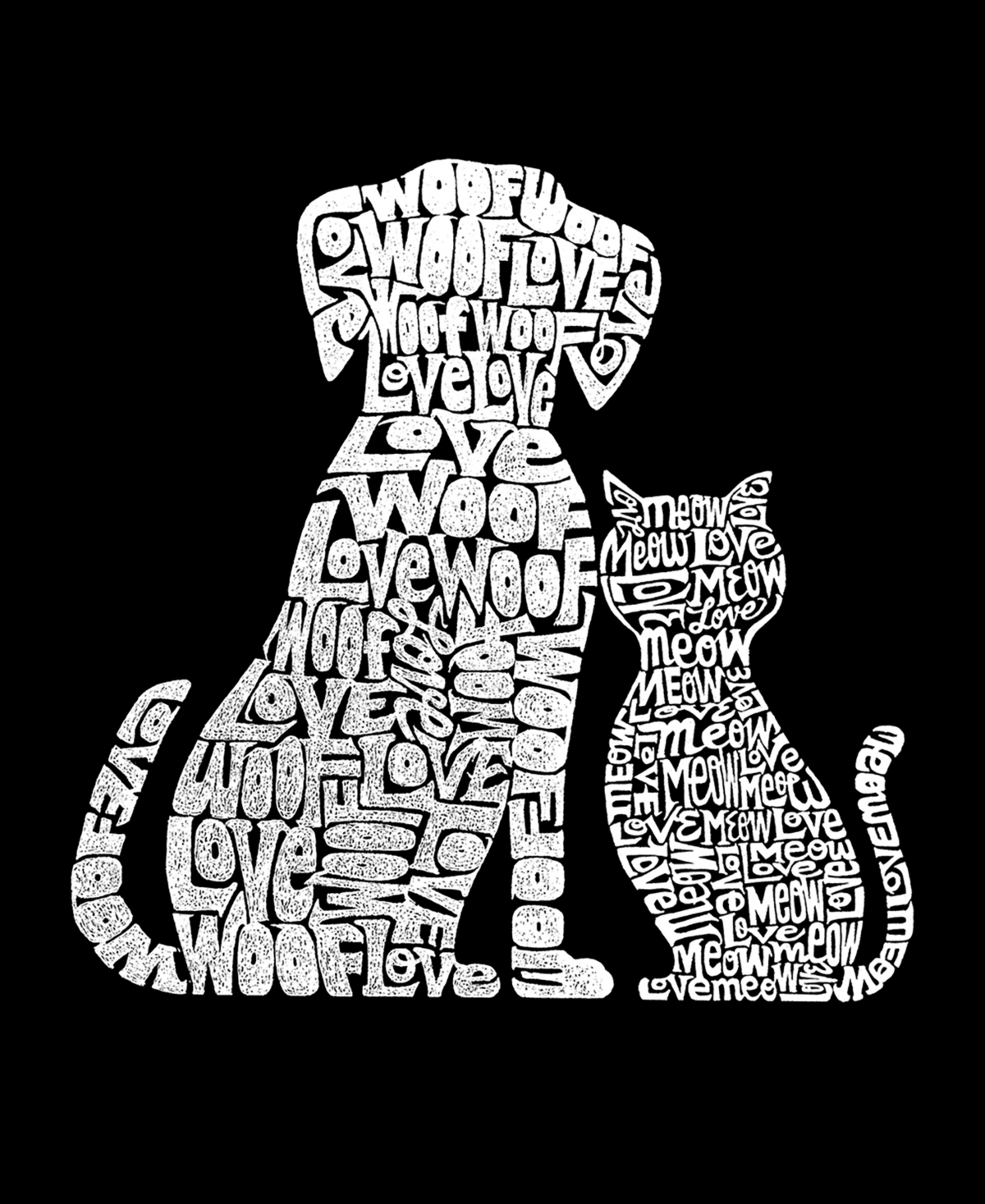 Men's Word Art Long Sleeve Dogs and Cats T-shirt