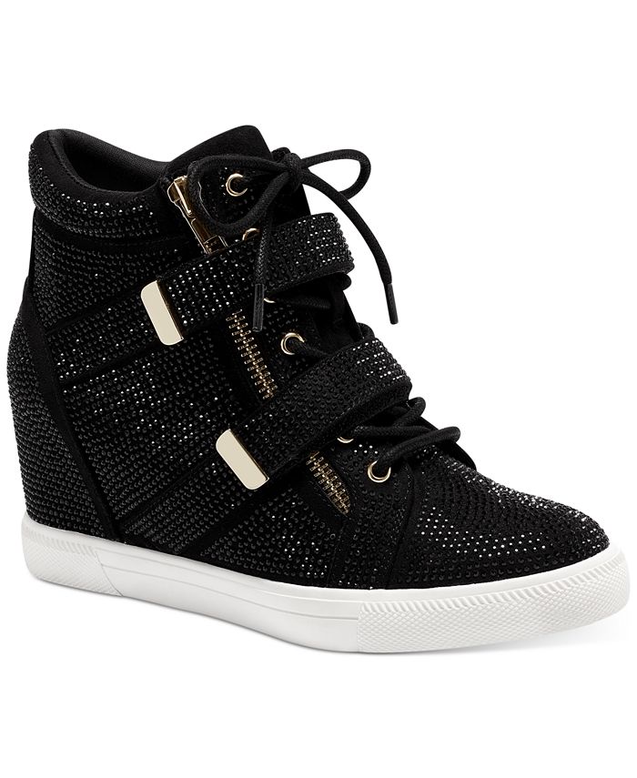Inc Women's Debby Wedge Sneakers, Created for Macy's - Black Crystal - Size 7M