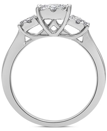 Macy's - Diamond Three Stone Halo Engagement Ring (1/2 ct. t.w.) in 14k White Gold
