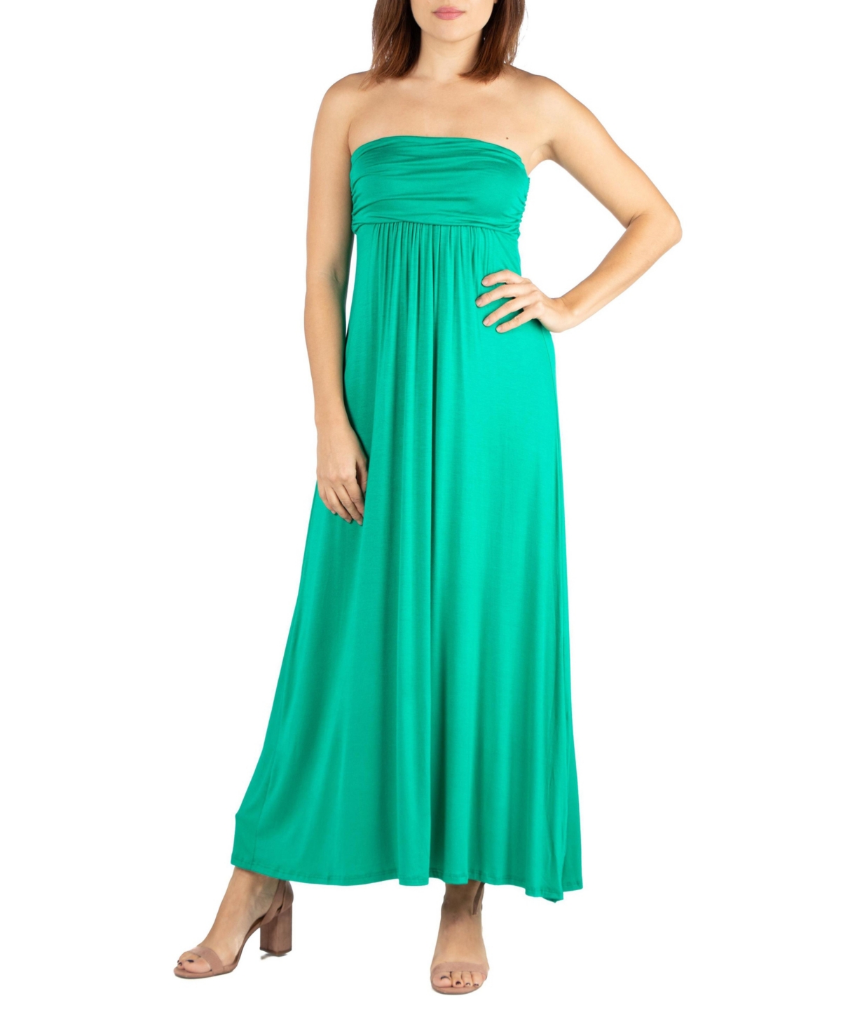 24SEVEN COMFORT APPAREL WOMEN'S STRAPLESS EMPIRE WAIST MAXI DRESS