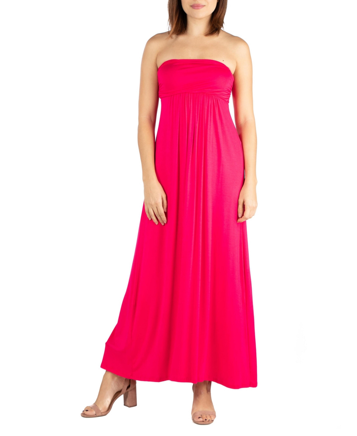 Shop 24seven Comfort Apparel Women's Strapless Empire Waist Maxi Dress In Pink
