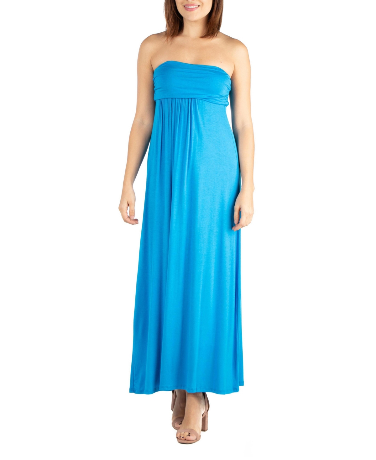 24seven Comfort Apparel Strapless Empire Waist Maxi Dress In Turq