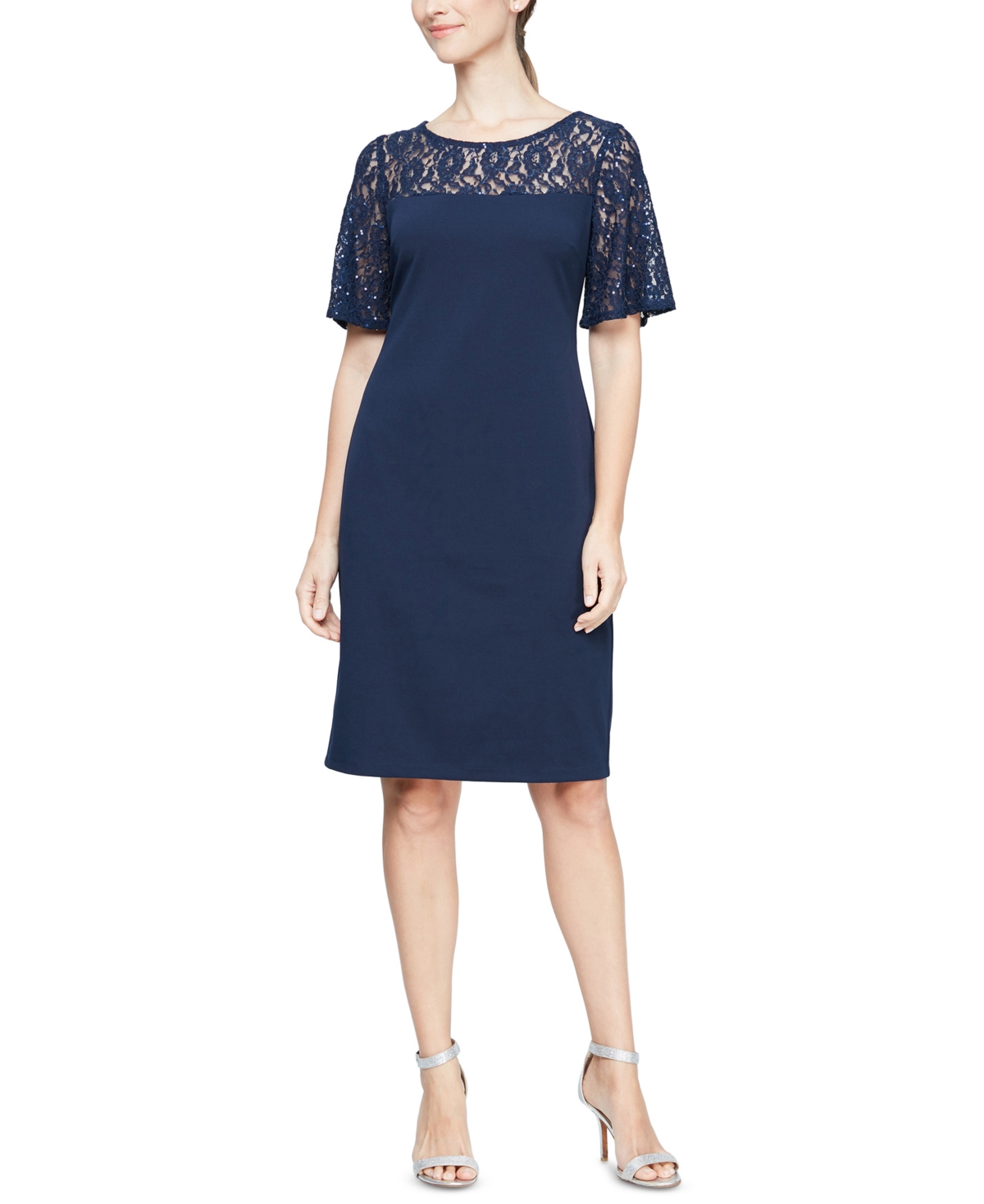 Lace yoke sheath dress clearance
