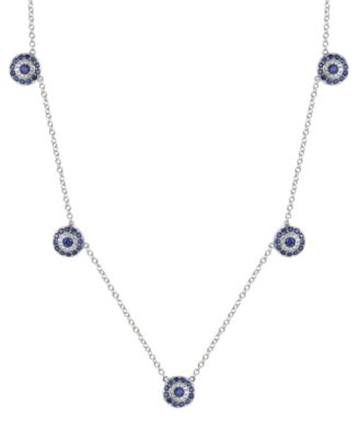 Macy's - Lab-Grown Sapphire (1-1/10 ct. t.w.) & Lab-Grown White Sapphire (1/6 ct. t.w.) 17" Collar Necklace in Sterling Silver