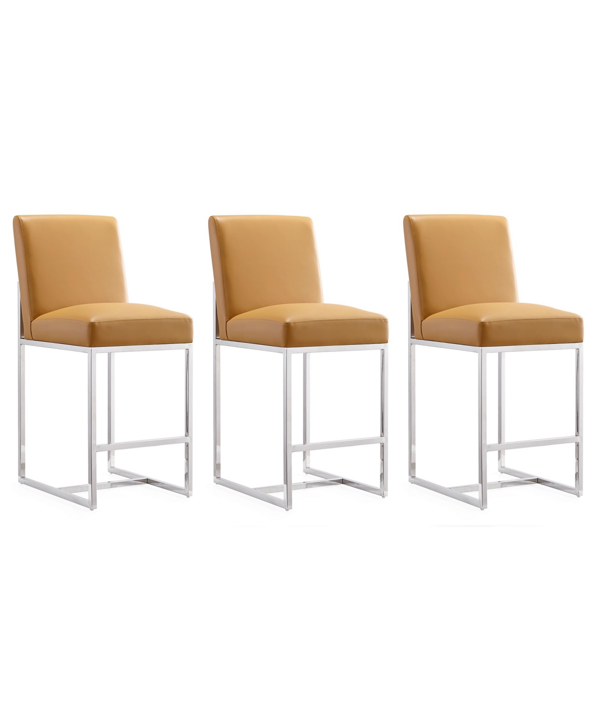 Manhattan Comfort Set Of 3 Element Counter Stools In Camel/polished Chrome