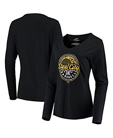 Women's Black Pittsburgh Pirates Steel City Long Sleeve V-Neck T-shirt