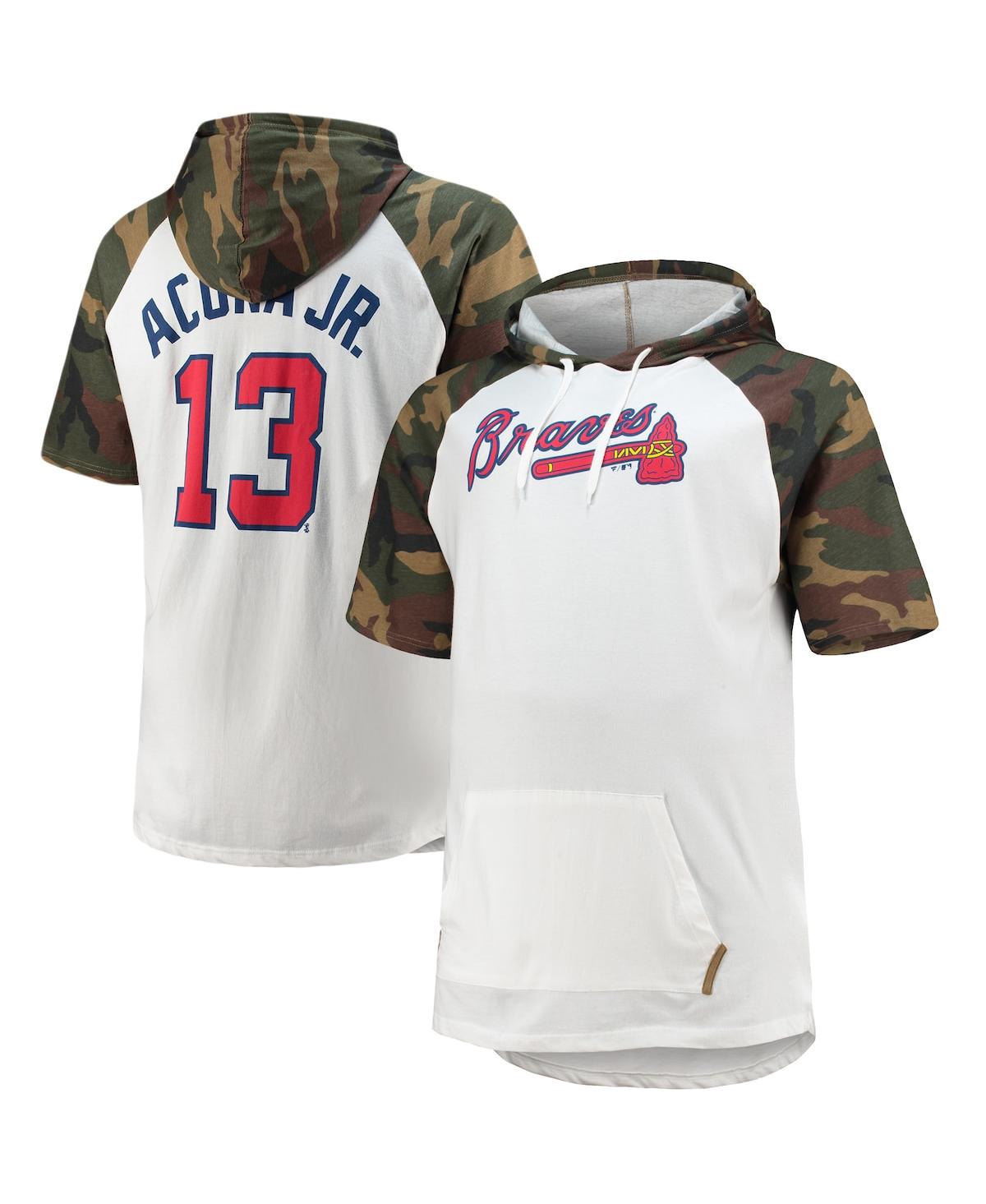 Men's Ronald Acuna Jr. White and Camo Atlanta Braves Player Big and Tall Raglan Hoodie T-shirt - White, Camo