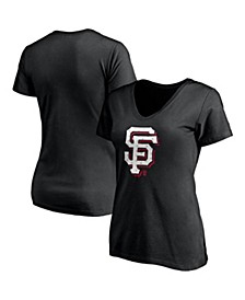 Women's Black San Francisco Giants Red White & Team V-Neck T-shirt