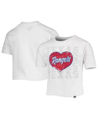 Big Girls New Era White Texas Rangers Flip Sequin Heart Crop Top - Macy's