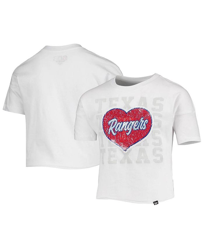 New Era Big Girls White Texas Rangers Flip Sequin Heart Crop Top - Macy's