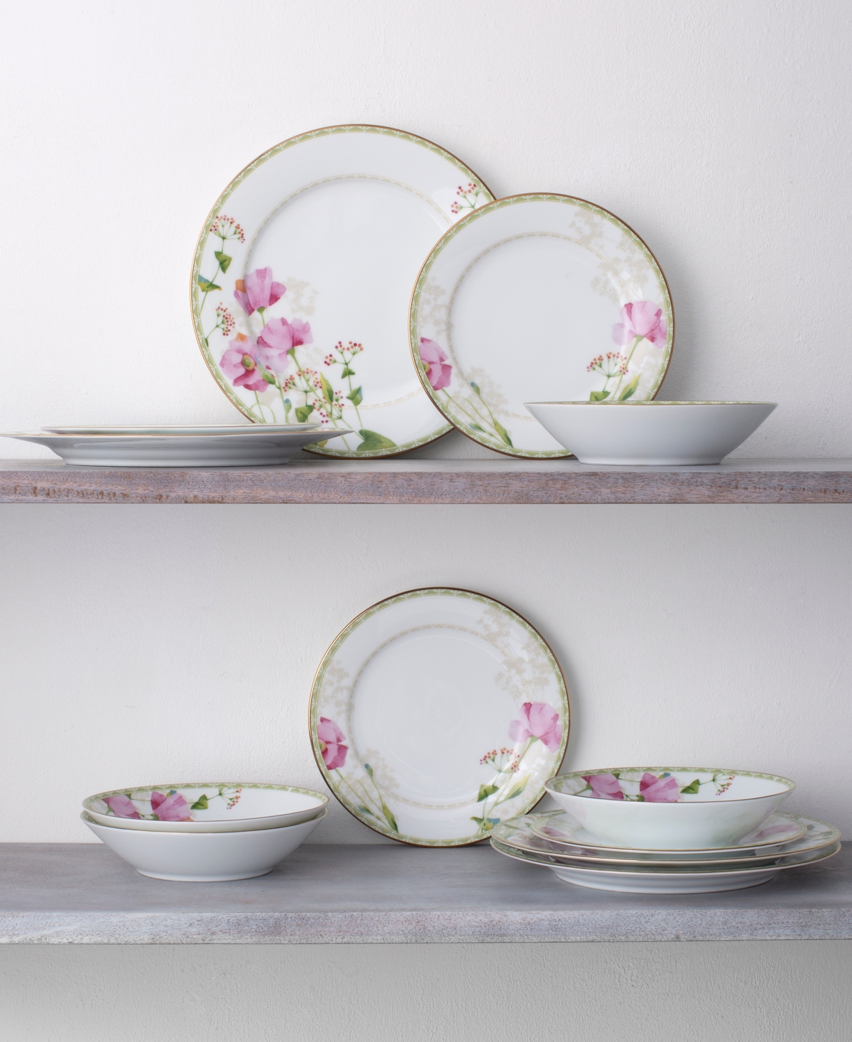 Noritake Poppy Place 12 oz Soup Bowls 4 Piece Set, 7.5" In White,pink,gold-tone
