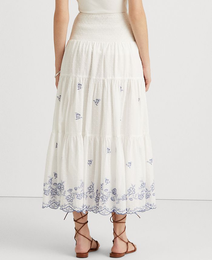 Lauren Ralph Lauren Cotton Swiss Dot Midi Skirt - Macy's