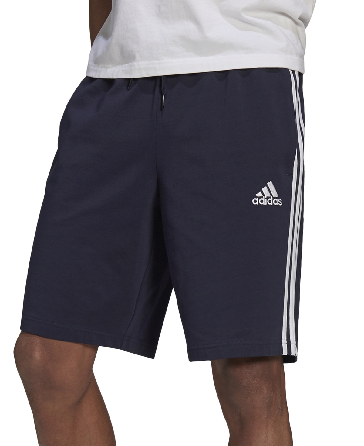 Adidas Originals Men's Essentials 3-stripes Regular-fit Drawstring Shorts In Legend Ink,white