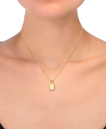 10K Gold Padlock Paperclip Pendant Necklace