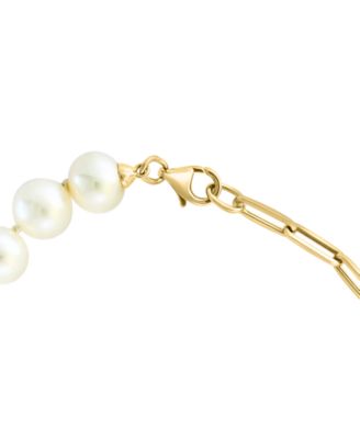 EFFY&reg; Cultured Freshwater Pearl (7-1/2mm) & Diamond (1/10 ct. t.w.) Paperclip Bracelet in 14k Gold