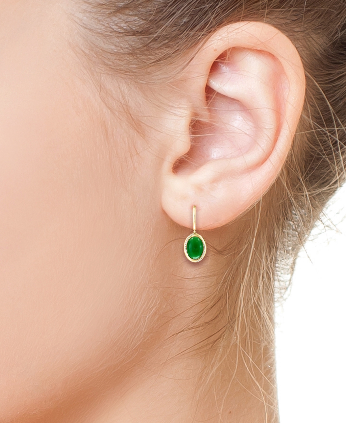 Effy Dyed Jade & Diamond (1/5 ct. t.w.) Dangle Hoop Earrings in 14k Gold - 14K Yellow Gold