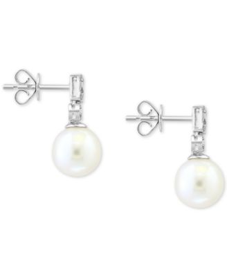 EFFY&reg; Cultured Freshwater Pearl (9mm) & Diamond (1/5 ct. t.w.) Drop Earrings in 14k White Gold