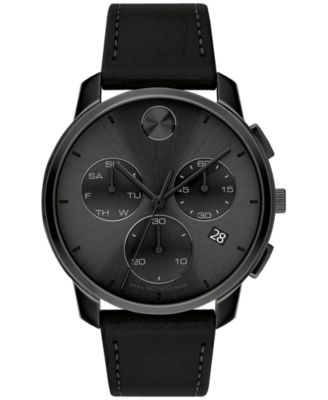 Black leather movado watch sale