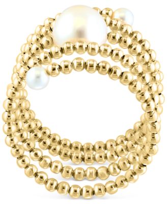 EFFY&reg; Cultured Freshwater Pearl (3 - 3-1/2mm & 8 - 8-1/2mm) Beaded Coil Ring in 14k Gold