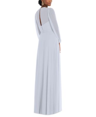Women's Strapless Chiffon Maxi Dress with Puff Sleeve Blouson Overlay