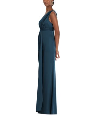 Women's One-Shoulder Draped Twist Empire Waist Trumpet Gown