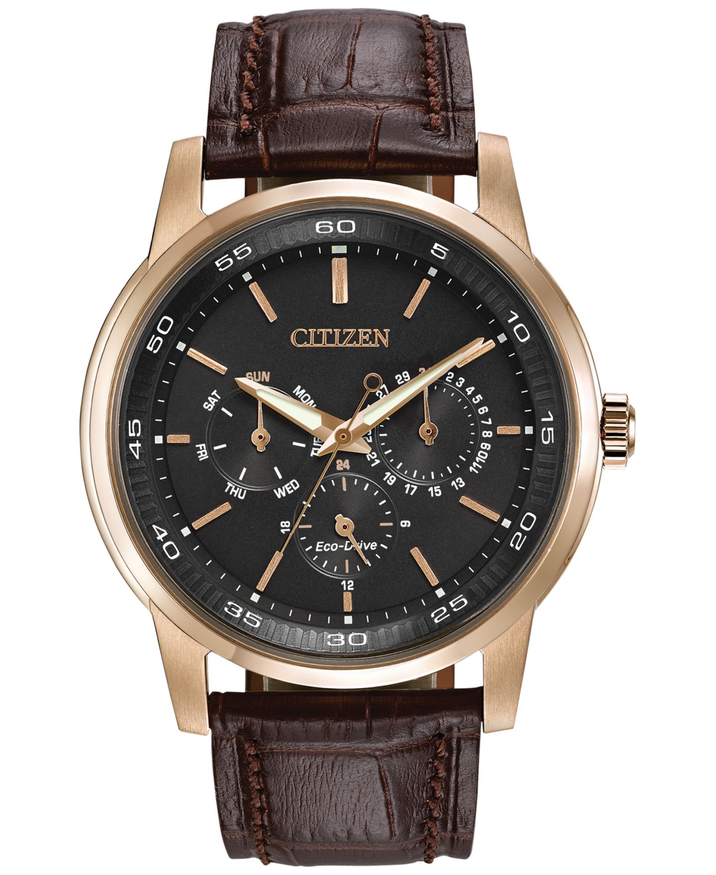 Мужские часы Citizen Dress Eco-Drive Black-Brown Leather Strap Watch 44mm BU2013-08E — фото 1