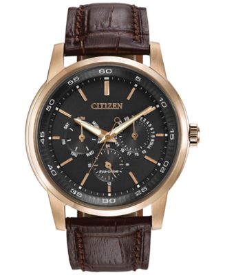 Citizen Men's Dress Eco-Drive Black-Brown Leather Strap Watch 44mm BU2013- 08E - Macy's