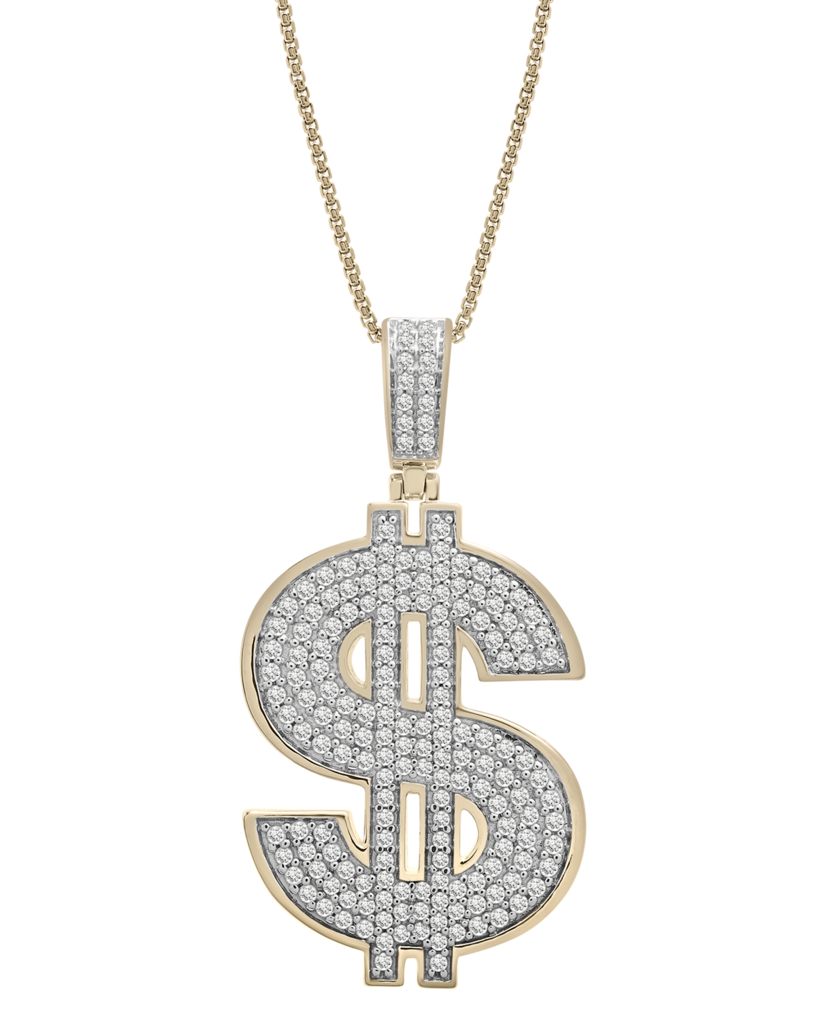 Shop Macy's Men's Diamond Dollar Sign 22" Pendant Necklace (1/2 Ct. T.w.) In 14k Gold-plated Sterling Silver In Gold Over Silver