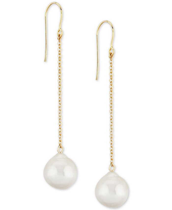 Macy's Cultured Freshwater Baroque Pearl (12mm) Chain Drop Earrings ...