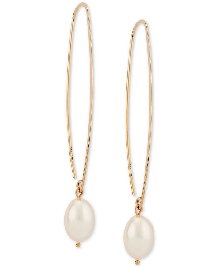 Macy's Cultured Freshwater Pearl (10 x 8mm) Threader Wire Drop Earrings ...