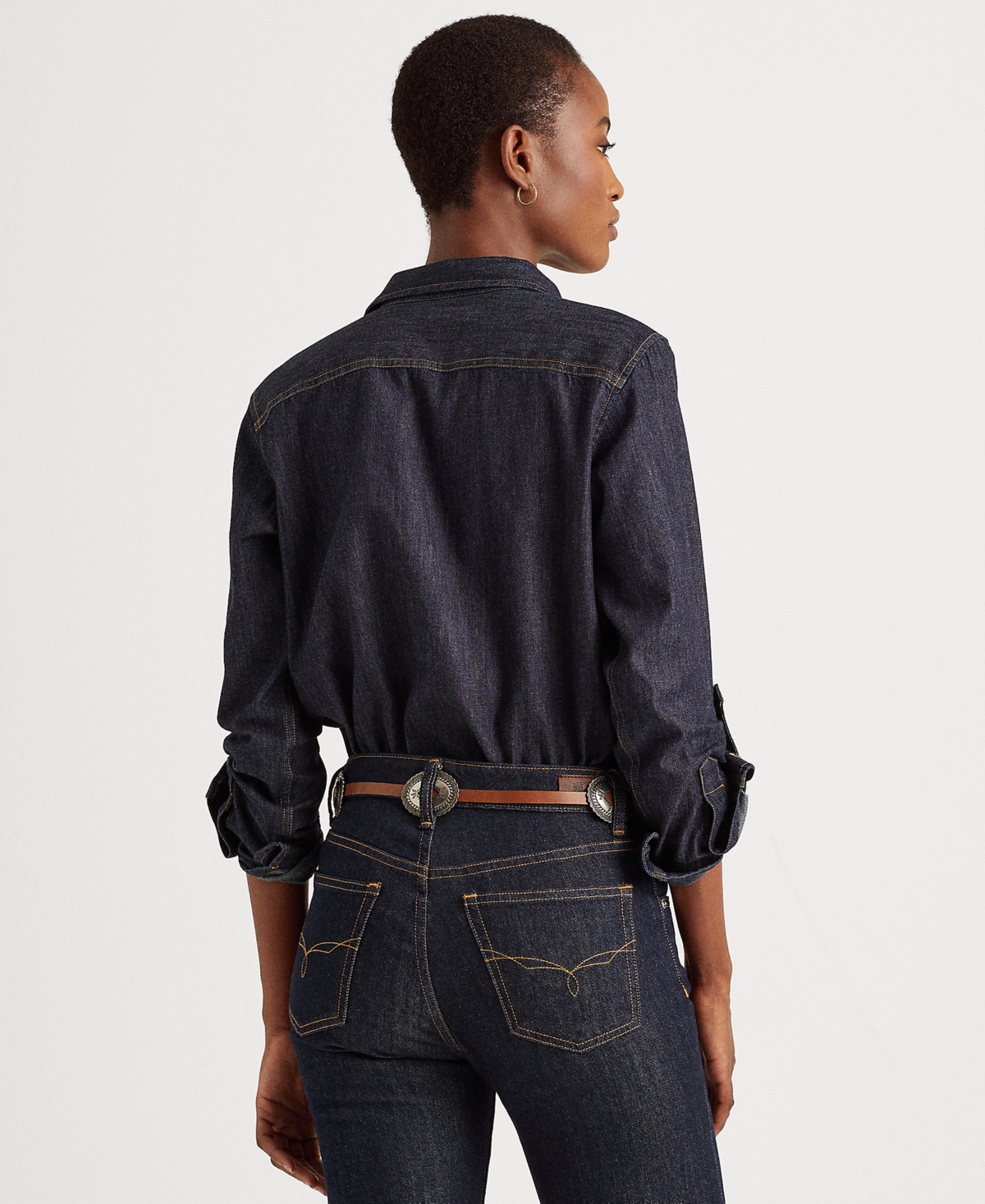 Shop Lauren Ralph Lauren Denim Shirt In Dark Rinse Wash