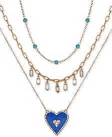 Gold-Tone 3-Pc. Set Mixed Stone & Heart Necklaces