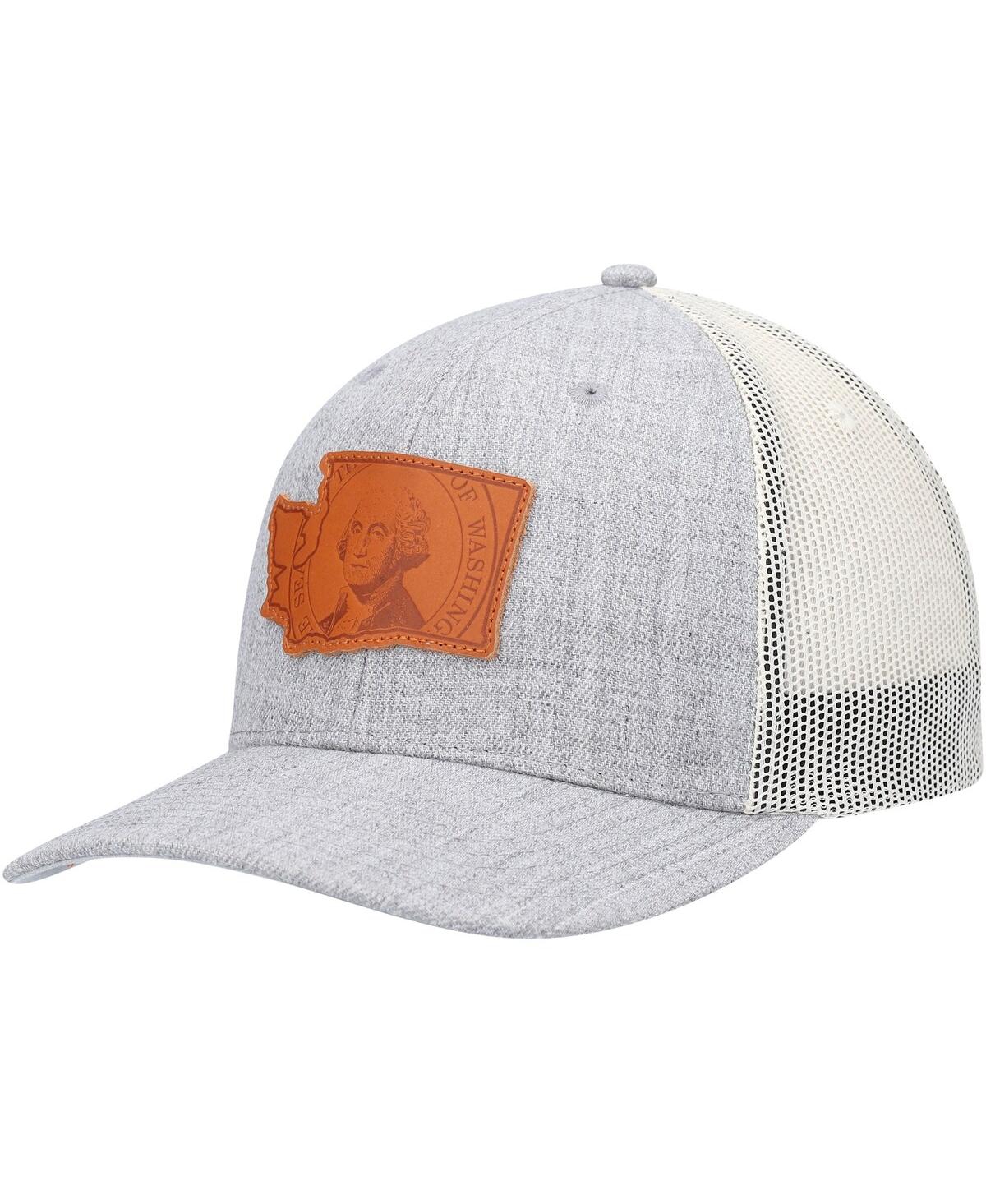 Local Crowns Men's  Heather Gray Washington Leather State Patch Trucker Snapback Hat In Heathered Gray