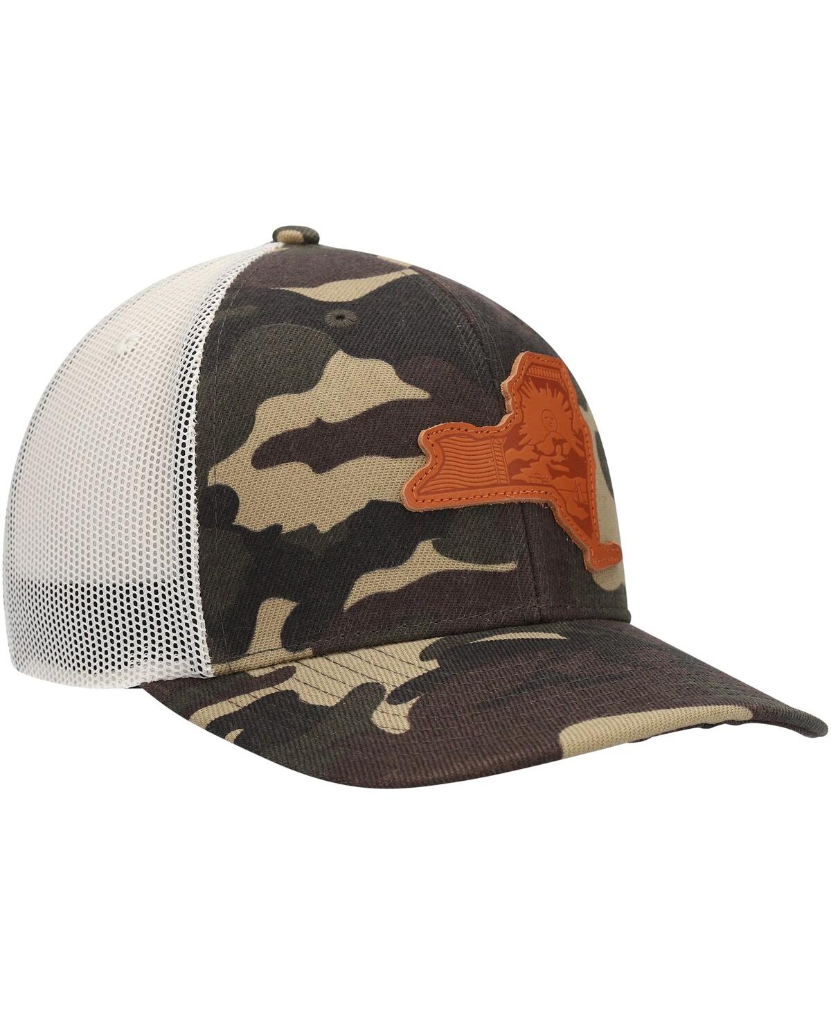 Shop Local Crowns Men's  Camo New York Icon Woodland State Patch Trucker Snapback Hat
