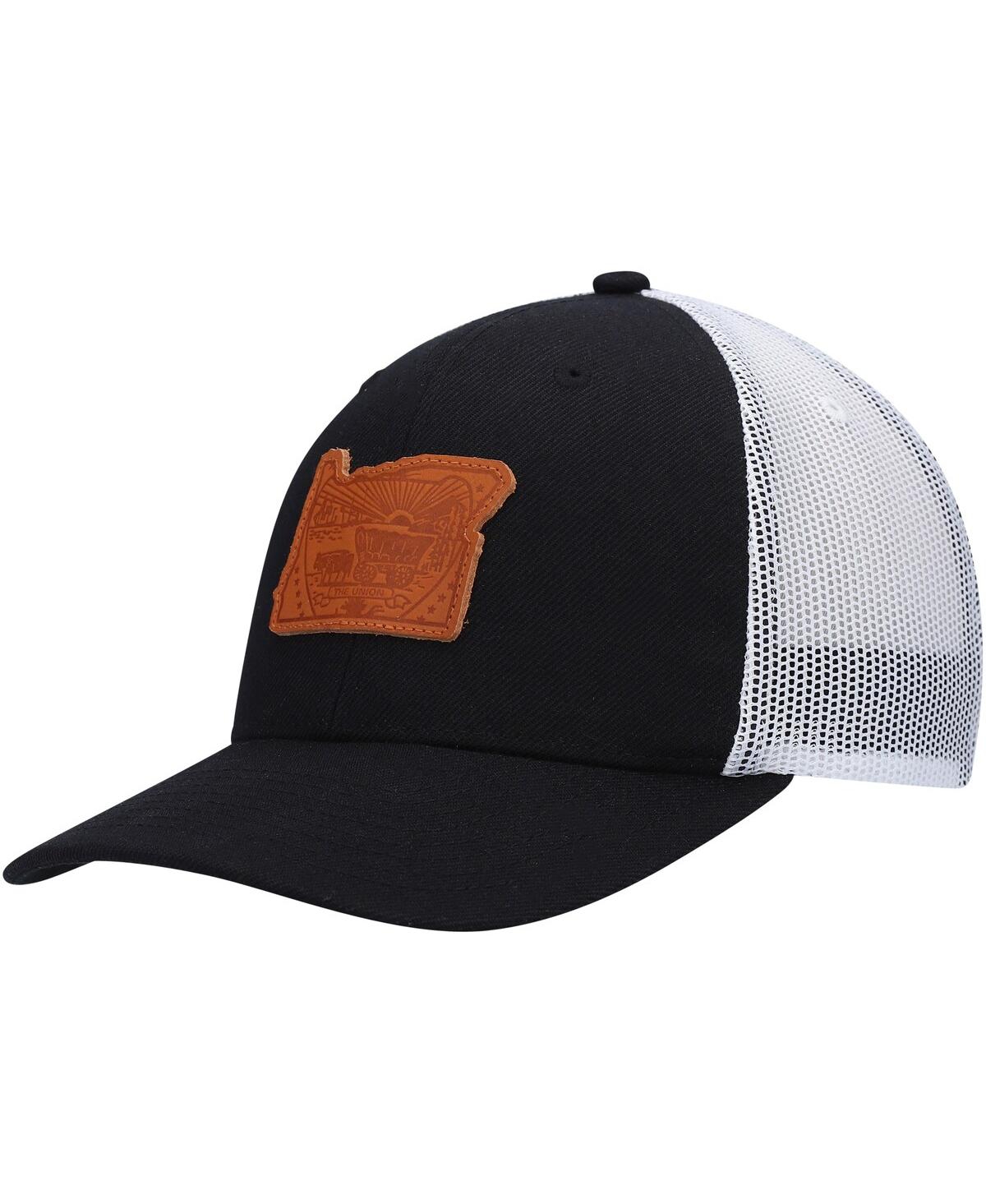 Shop Local Crowns Men's  Black Oregon Leather State Applique Trucker Snapback Hat