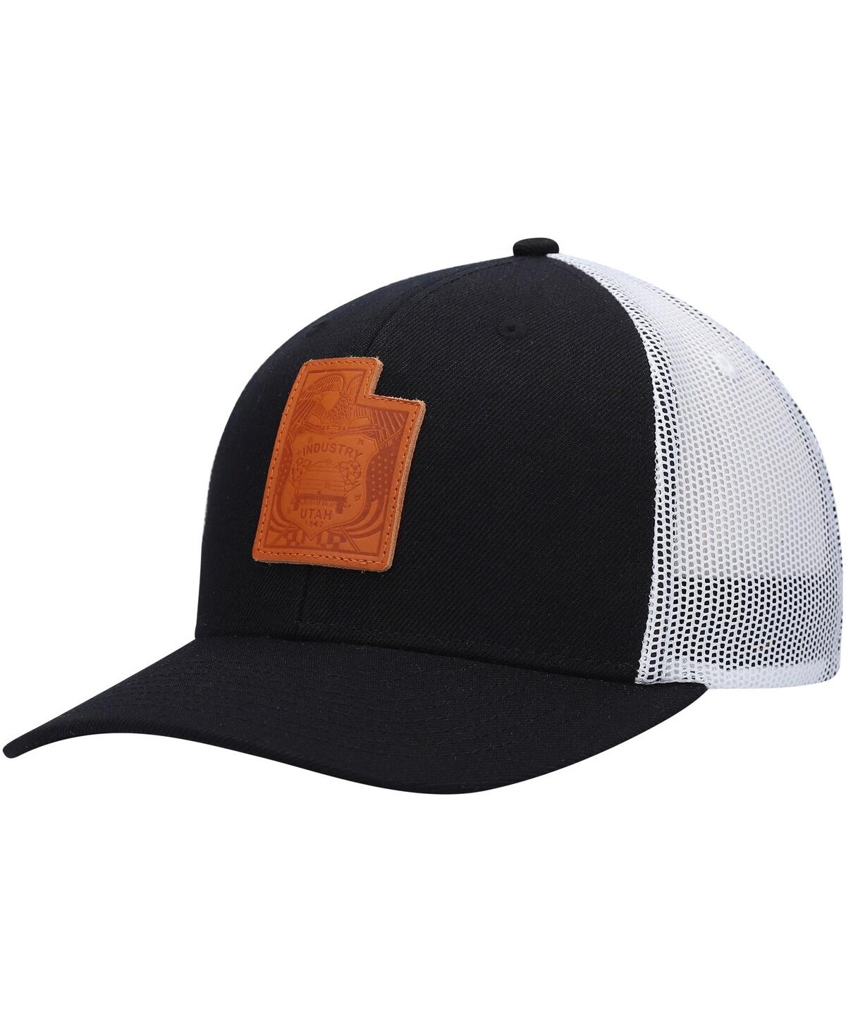 Shop Local Crowns Men's  Black Utah Leather State Applique Trucker Snapback Hat