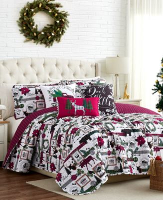 King Merry Bright Fa La Llama Quilt Shams Set Christmas Holiday Santa Hat popular white